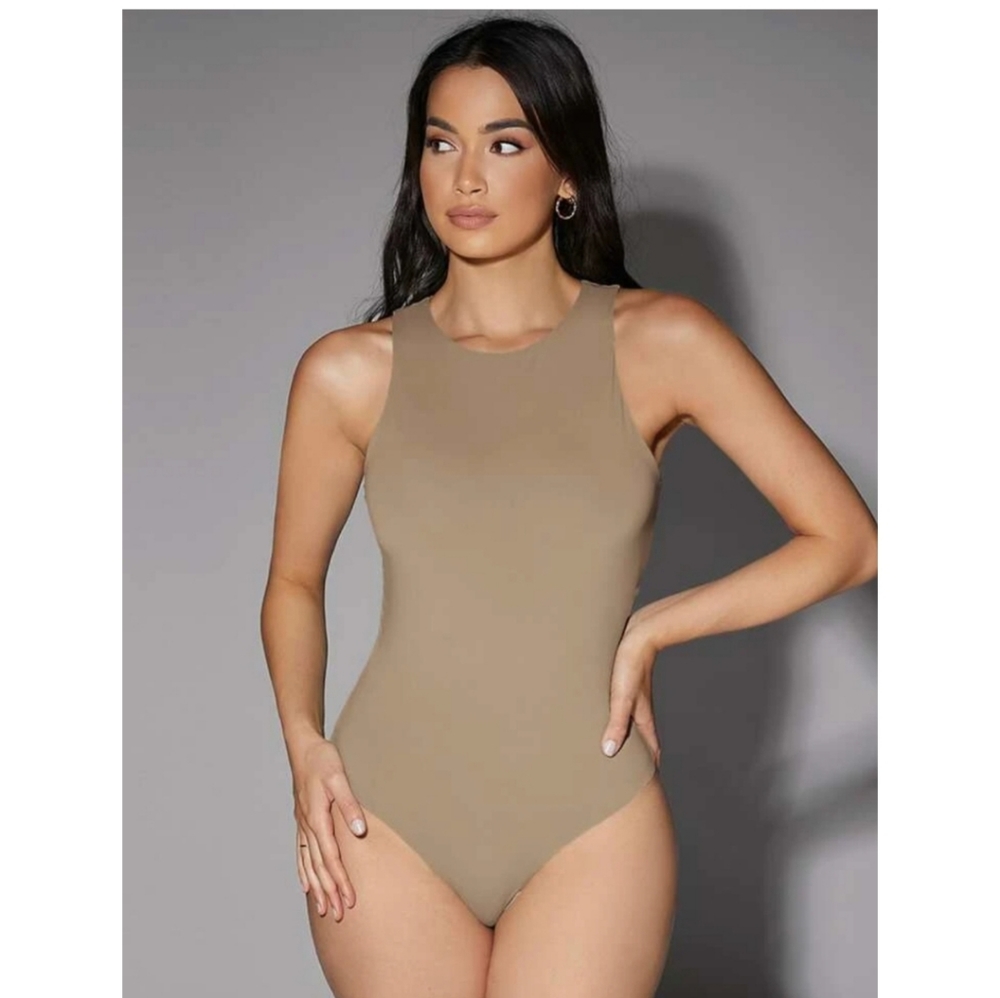Shein Bae Khaki Ribbed Bodysuit - Picture 1 of 5
